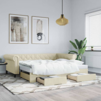 Bútor Győr Sopron bútor webáruház Krémszínű kihúzható műbőr heverő fiókkal 90 x 200 cm