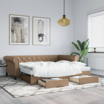 Bútor Győr Sopron bútor webáruház Cappuccino színű kihúzható műbőr heverő fiókkal 90 x 200 cm