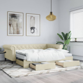 Bútor Győr Sopron bútor webáruház Krémszínű kihúzható műbőr heverő fiókkal 90 x 200 cm