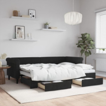 Bútor Győr Sopron bútor webáruház Fekete kihúzható bársony heverő fiókkal 80 x 200 cm