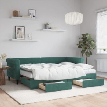Bútor Győr Sopron bútor webáruház Sötétzöld kihúzható bársony heverő fiókkal 80 x 200 cm
