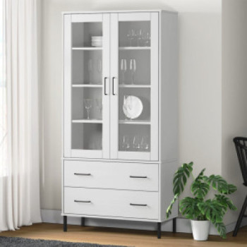 Bútor Győr Sopron bútor webáruház Oslo fehér tömör fa könyvszekrény fém lábakkal 85x35x172