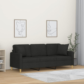 Bútor Győr Sopron bútor webáruház 3 személyes fekete szövet kanapé díszpárnákkal 180 cm
