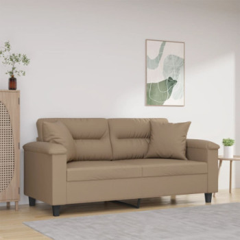 Bútor Győr Sopron bútor webáruház 2 személyes cappuccino színű műbőr kanapé díszpárnákkal 140 cm