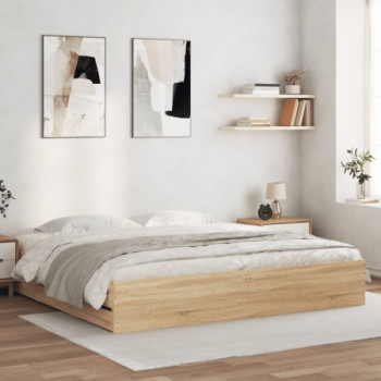 Bútor Győr Sopron bútor webáruház Sonoma tölgy színű szerelt fa ágykeret fiókokkal 180 x 200 cm