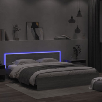 Bútor Győr Sopron bútor webáruház Szürke sonoma színű ágykeret fejtámlával és led-del 200x200 cm
