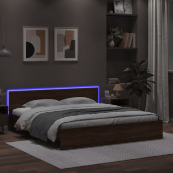 Bútor Győr Sopron bútor webáruház Barna tölgy ágykeret fejtámlával és led-del 200 x 200 cm