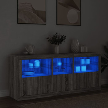 Bútor Győr Sopron bútor webáruház Szürke sonoma tálalószekrény led-világítással 162 x 37 x 67 cm
