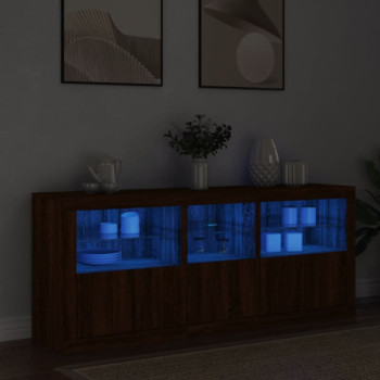 Bútor Győr Sopron bútor webáruház Barna tölgyszínű tálalószekrény led-ekkel 162 x 37 x 67 cm