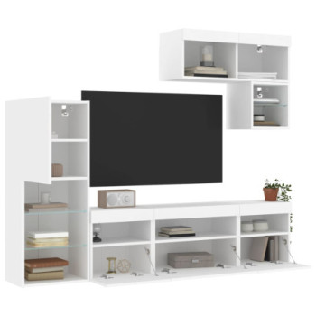 Bútor Győr Sopron bútor webáruház 6 darab fehér szerelt fa fali tv-bútor led-del