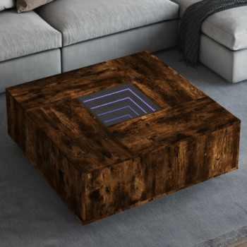 Bútor Győr Sopron bútor webáruház Tölgy színű végtelen hatású led-es dohányzóasztal 100x100x40 cm