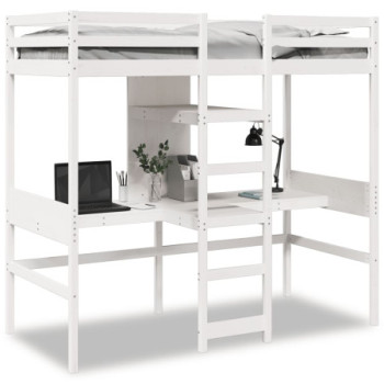 Bútor Győr Sopron bútor webáruház Fehér fenyő galériaágy-keret asztallal és polcokkal 90 x 200 cm