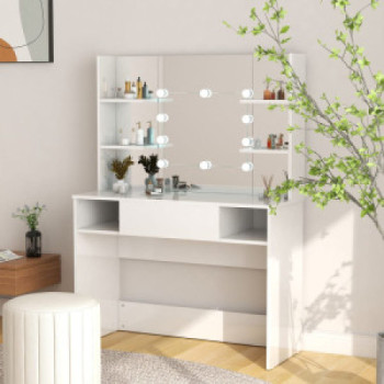 Bútor Győr Sopron bútor webáruház Fényes fehér led-es mdf sminkasztal 100 x 40 x 135 cm