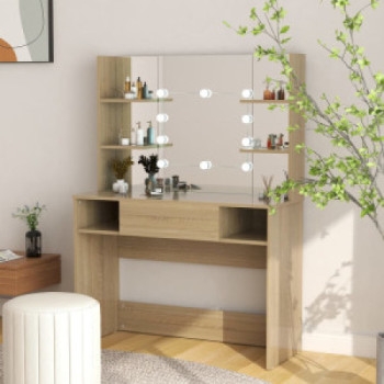 Bútor Győr Sopron bútor webáruház Tölgyszínű led-es mdf sminkasztal 100 x 40 x 135 cm